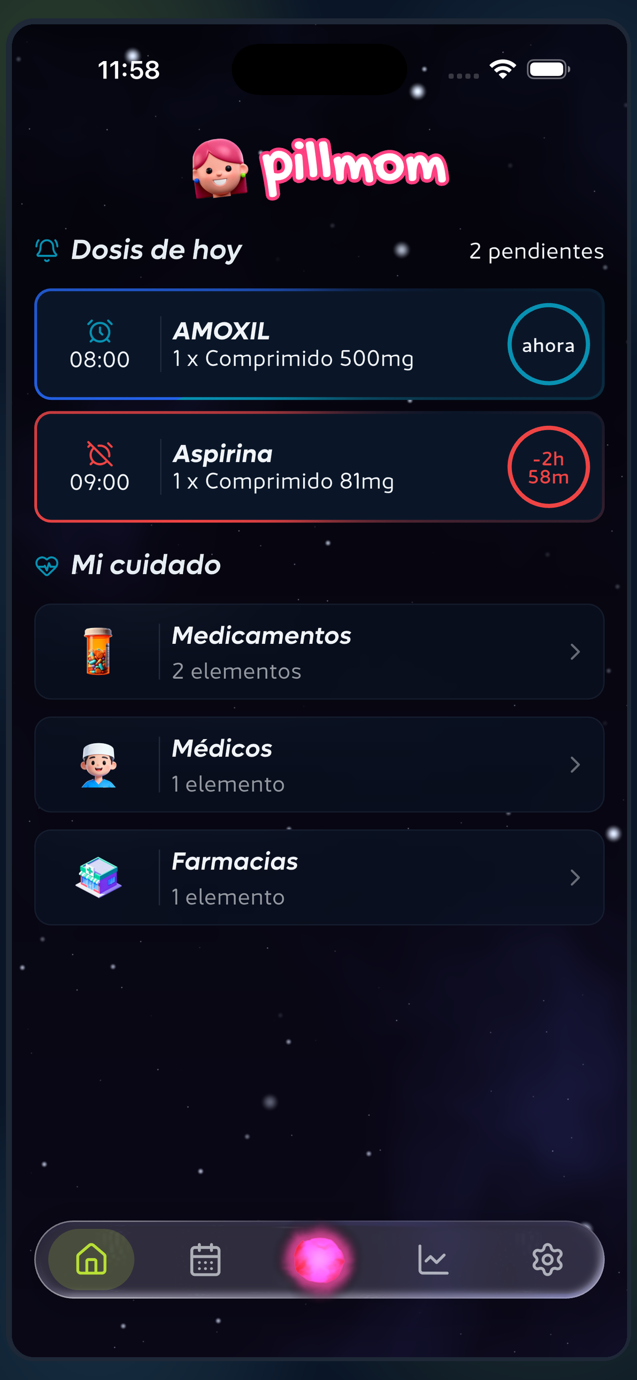 Dosis de hoy en la pantalla principal