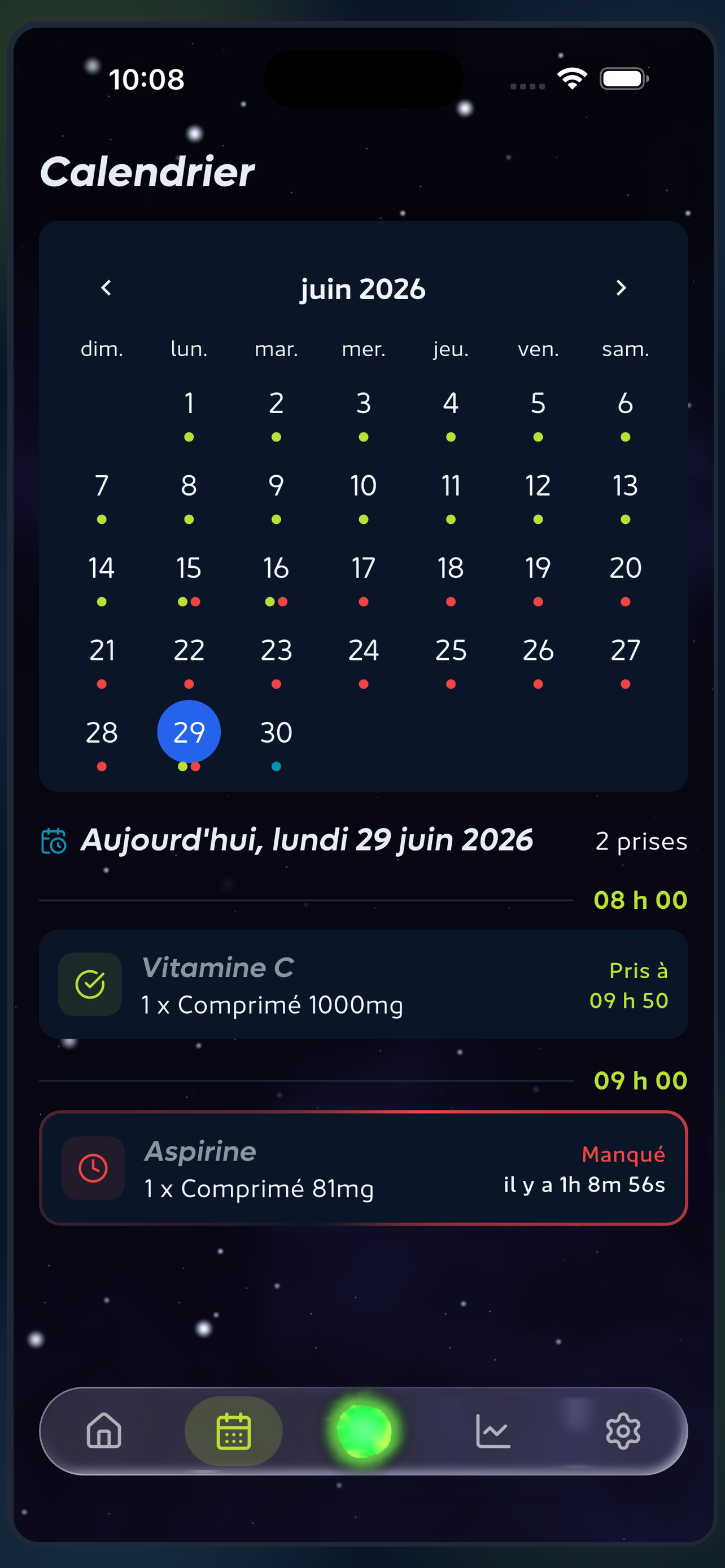 Vue calendrier de ton horaire