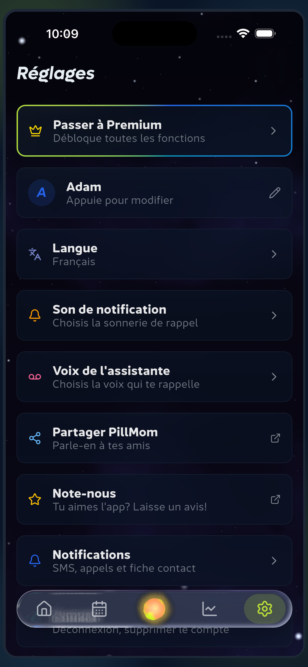 Compte et paramètres